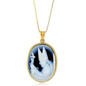  14K Yellow Gold Pope John Paul II Cameo Pendant w/ Chain 