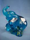 fenton art glass elephant butterfly minuet in teal blue hdptd