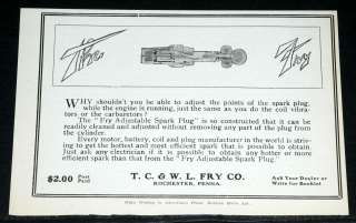 1907 OLD MAGAZINE PRINT AD, FRY, ADJUSTABLE POINTS AUTOMOBILE SPARK 