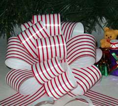   RED STRIPE 5 PULL BOWS CHRISTMAS GIFT BASKET WREATH TREE DECORATIONS