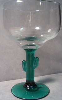 GREEN CACTUS MARGARITA GLASSES GOBLET SOUTHWEST NEW  