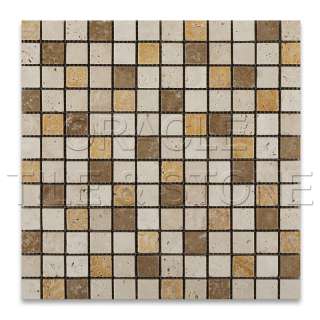 Mixed Travertine 1 X 1 Tumbled Mosaic Tile on Mesh  