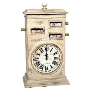  16 Distressed Shabby Chic Ivory Mantel Clock & Calendar 