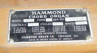 VINTAGE HAMMOND CHORD ORGAN MODEL S6C MADE IN USA  