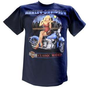 Harley Davidson Las Vegas Dealer Tee T Shirt Pinup Girl BLUE MEDIUM 