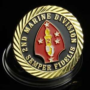  USMC 2nd Marine Division Gold plated Challenge Coin 456 