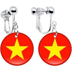  Vietnam Flag Clip on Earrings Jewelry