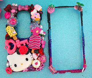 HELLO KITTY HTC EVO 3D PINK CRYSTAL CANDY HEART BLING DECO PHONE CASE 