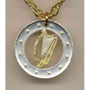  Ireland One Euro Two Tone Coin Cut Out Pendant with 18 