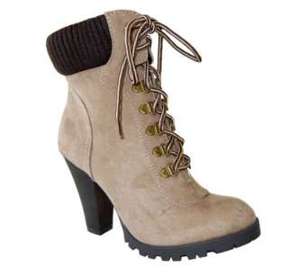 Edge Hiking Boots Inspired Suede Lace Up Sweater Trim Ankle Booties 