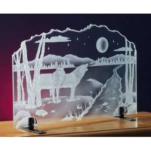  Hand carved Wolves Glass Sculpture