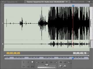 Zoom in on audio waveforms in different channels together or, as shown 
