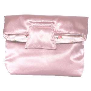 Small Reversible Cosmetic Bag With Magnet Flap Closure, Satin Pink 