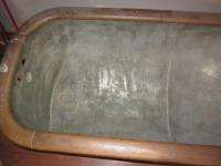 Antique Copper/Tin & Wood In Metal Claw Foot Bath Tub  