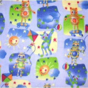  56 Wide Arctic Fleece Colorful Cat Blue Fabric By The 