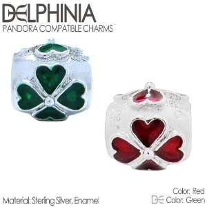   Four Leaf Clover Green Hearts & Red Hearts Combo Pandora Style Charm