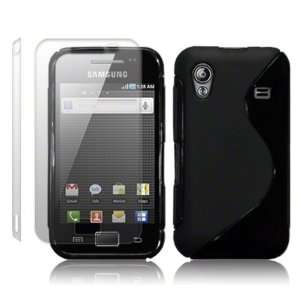 SAMSUNG GALAXY ACE BLACK TPU GEL SKIN CASE, WITH 2 SCREEN PROTECTORS 