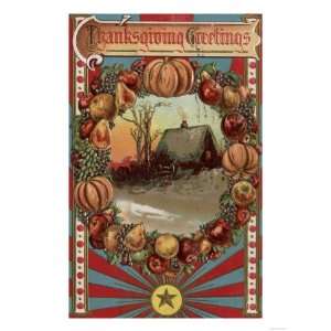  Thanksgiving Greetings   A Country Scene with Produce 