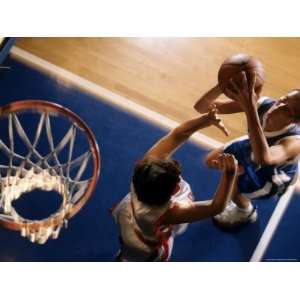 High Angle View of Two Young Women Playing Basketball 