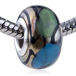   Glass Bead Green And Blue Spots Slim Fit Pandora Bead Charm Bracelet