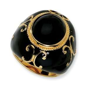  Gold plated Silver Enamel Simulated Onyx Ring Size 6 