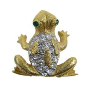 Gold Sitting Frog Lapel Pin   Gold Plated Frog With CZ Diamonds Lapel 
