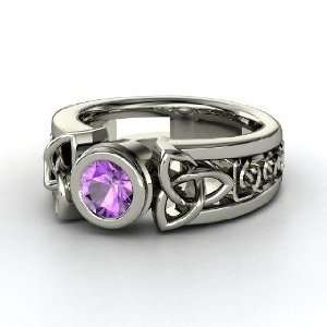    Celtic Sun Ring, Round Amethyst 18K White Gold Ring Jewelry