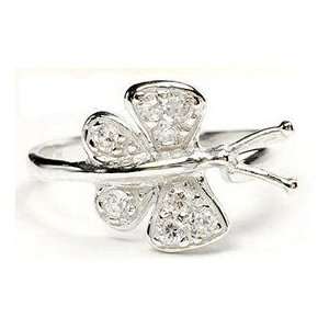  14K White Gold Toe Ring with Butterfly with Multi CZs 