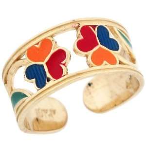    10k Solid Gold Hearts Flower & Leaf Enamel Toe Ring Jewelry