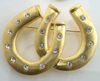New Large Gold Crystal Double Horseshoe Brooch Wedding  