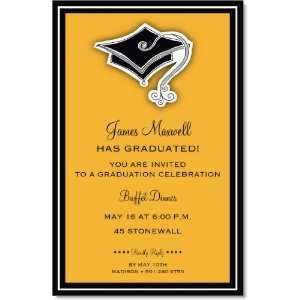    Hats Off Orange Graduation Invitations