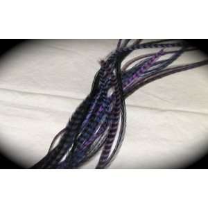  Real Hair Extensions   3 Purple Grizzly Rooster Feathers 8 