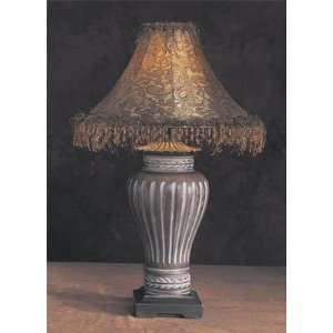    Antique Bronze Scored Table Lamp With Fringe