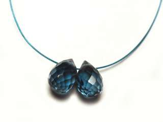 LONDON BLUE TOPAZ FACETED DROP BRIOLETTE 2 BEADS 423N 6x5mm to 7x3 mm 