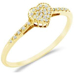 Size   8   10k Yellow Gold Heart Love Shape Center Pave Setting Round 