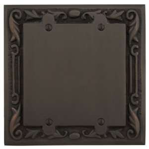  Solid Brass Floral Design Double Blank Plate   Dark Oil 