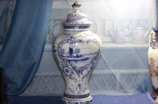   LARGE Royal Bonn Pottery DELFT Ginger Jar Vase Windmill Scene  