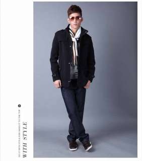   New Black Stylish Autumn Warm Winter Mens Zipper Slim Wool Cloth Coat