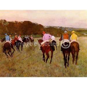  Horses on the Course at Longchamp Edgar Degas STRETCHED 