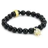 Queen Baby 8mm Polished Onyx Bead Bracelet with 18K Vermeil Skull with 