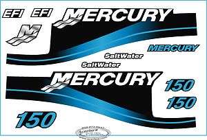 Mercury Outboard 150HP Decal Kit, Blue Saltwater Motor Cover Decals 