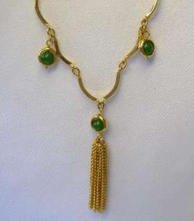 Vintage Jade Green Glass Bead Necklace w/ Tassle  