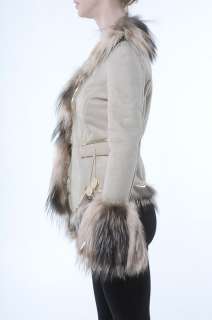 NEW Roberto Cavalli Leather Fox FUR Coat Beige 40  