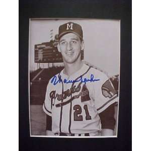 Warren Spahn Milwaukee Braves 1957 Autographed 10 X 13 Matted Black 