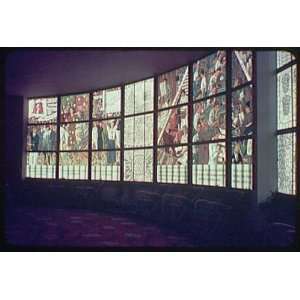 Photo Worlds Fair. Window panels with illustrations and text on the 