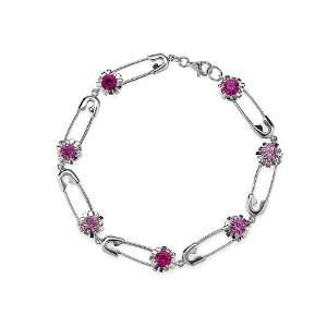  ZR Pink Crystal Punk Chic Silver Bracelet Jewelry