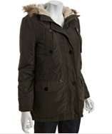 Kenneth Cole New York olive faux shearling trimmed hooded down jacket 