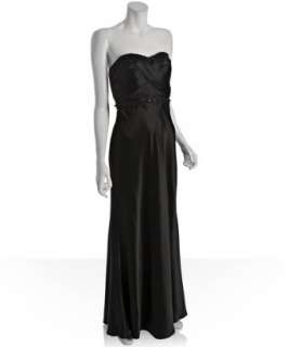 by Allen Schwartz black sateen beaded trim strapless dress 