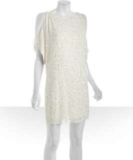 Aidan Mattox pearl silk sequin beaded split sleeve dolman dress 