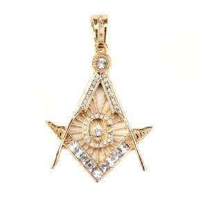  Iced Mens Jay Z Free Mason Pendant Gold Plated + Chain 